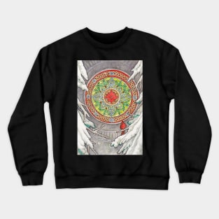 December's Window Stained Glass Art Nouveau Design with Cardinal and Holly Celtic Knotwork Christmas Spirits of Winter Series Crewneck Sweatshirt